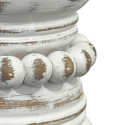 dwellington Farmhouse Rustic Wood Pillar Candle Holder, Decorative Beaded Candlestick Holder Stand for Home Décor, Gifts, Wedding (White Wash)