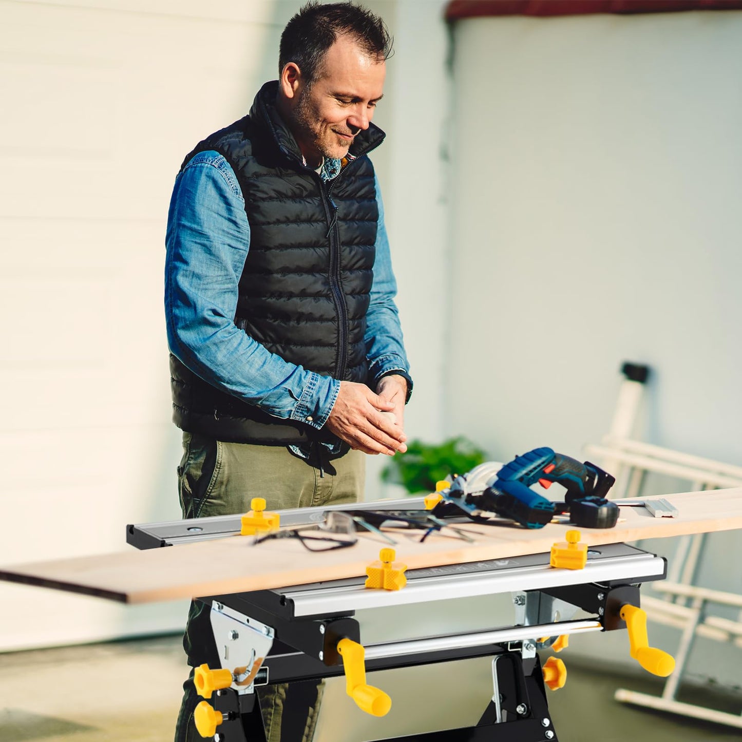 ERGOMASTER Portable Workbench, Folding Work Table with 8pcs Clamps, 220 Lbs Weight Capacity, Aluminum and Steel Frame