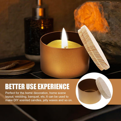 EXCEART Iron Candle Tins with Lids 3Pcs Reusable Candle Jars Tea Tin Cans Storage Bowls Black stick Holders Spa Holders Sconce Making Tinplates
