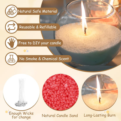 MECCANIXITY Pearled Sand Candles with 50 Pcs Wicks 21Oz / 600g Candle Beads Refillable Powder Sand Wax Making Kit for Thanksgiving Christmas Wedding Party DIY Home Crafts, Red