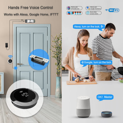 Olideauto Door Entry Locking System,Compatible with Alexa,Google,Phone App,Hand Free Door Access Control Kit,Smart WiFi Built in Receiver+Electric Strike+Touchless Wave Hand Sensor+FoB Keys
