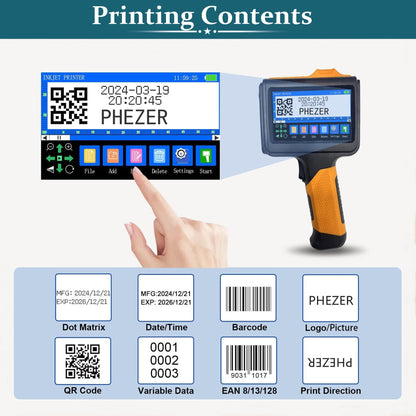 Phezer P19 Handheld Inkjet Printer for Any Surface, Portable 360° All-Round Coding Machine Print Height 2-12.7mm for Date/Time/Barcode/QR Code/Logo, with Cartridge(Anti-Slip Handle, Upgrade Version)