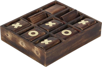 Deco 79 Mango Wood Tic Tac Toe Game Set with Gold Inlay 11 x 13 x 3 Dark Brown