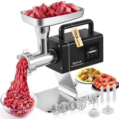 CGOLDENWALL Meat Grinder, 1.36HP Electric Meat Grinding, Heavy Duty Stainless Steel Meat Mincer & Sausage Stuffer with 5-Speed for Effortless Meat & Bone Processing, Home Kitchen & Commercial Use