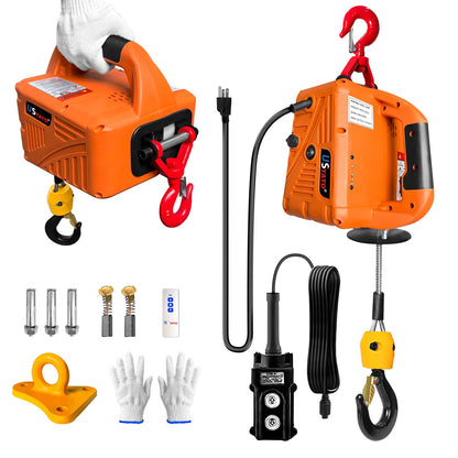 3 in 1 Electric Hoist Winch 1100LBS, 110V Portable Power Winch Crane with Manual, Wired & Wireless Remote Control, 25ft Lifting Height, Overload Protection for Lifting Towing