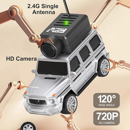 WLtoys Mini RC Car 1:64 Scale FPV RC Drift Car with 720P HD Camera 2.4GHz Transmitter and WiFi App Control with Gyro First Person Perspective Mini Racing Toys for Hobby RC (Black) (Sliver)