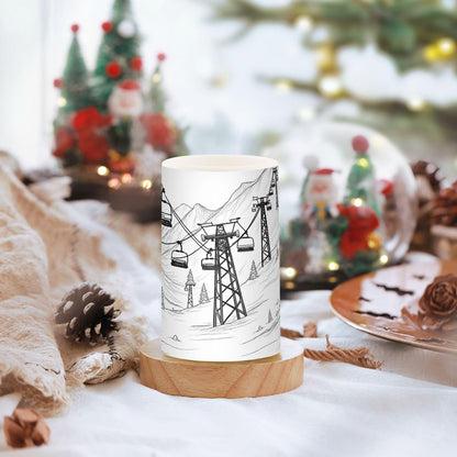 ALAZA Mountain Ski Lift Sketch Flickering Flameless Candles Battery Operated with Remote Timer,Tea Light Candles LED Pillar Votive Candles Set of 2 for Outdoor Indoor Decorations