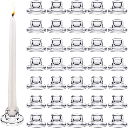 36 PCS Glass Taper Candle Holders Bulk Candlestick Holders Clear Short Tapered Candle Stick Holder Decor Set for Table Centerpiece Wedding Party Advent Christmas Home Decorations (36, Clear)