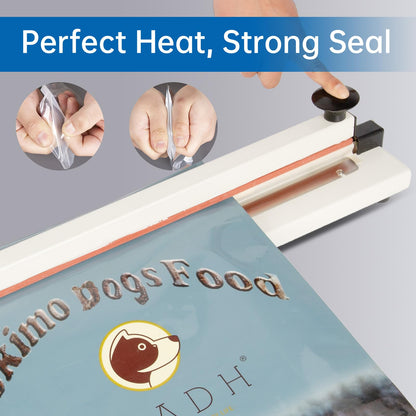 R-PACK Impulse Heat Sealer with Seal bar, Heavy-Duty Bag Sealing & Cutting Machine, 8mm Sealing Width, 1 Extra Replacement (white, 30 inch)