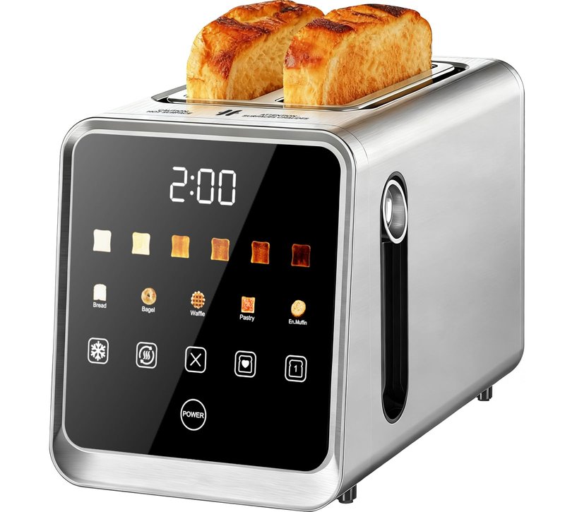 Touch Screen Toaster 2 Slice, Stainless Steel Smart Digital Toasters with Single Slot Toasting, Memory Function, 5 Bread Types & 6 Shade Settings,1.5" Wide Slot, 900W