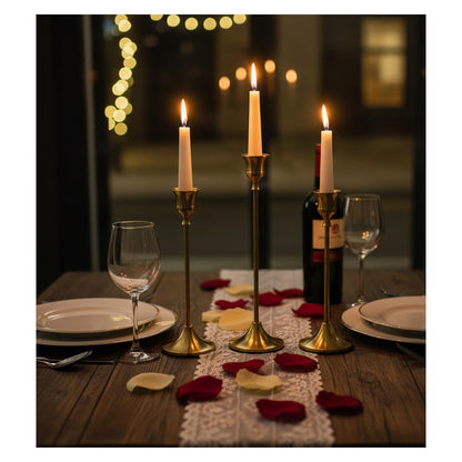 Candle Holder, Modern Minimalist Brass Gold Metal Candlestick Holders, Set of 3 Tall - Elegant Taper Candle Holders for Table Centerpiece, Wedding, Dinner Party Home Decor (2 Set 6 pcs)