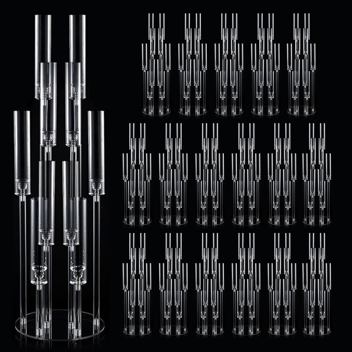 16PCS Acrylic Candelabra Centerpiece for Wedding,10 Arm Candlesticks Holder Clear Tall Candelabra Large Floral Centerpieces for Tables Anniversary Party Brithday candelabros para centros de mesa