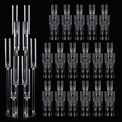 16PCS Acrylic Candelabra Centerpiece for Wedding,10 Arm Candlesticks Holder Clear Tall Candelabra Large Floral Centerpieces for Tables Anniversary Party Brithday candelabros para centros de mesa