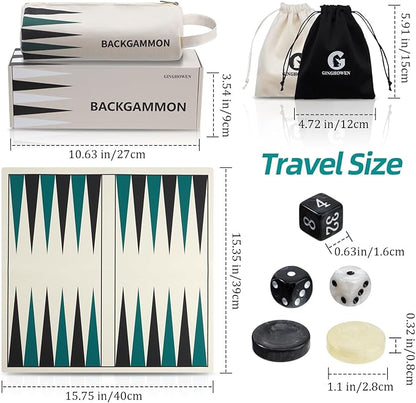 Backgammon Set Premium Silicone Backgammon Classic Board Games for 2 Players Foldable Backgammon Portable Travel Game Set with Carrying Storage Bag (Green)