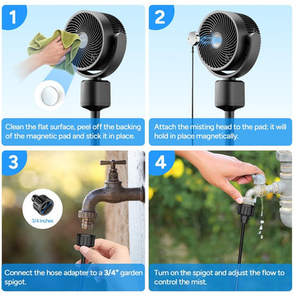 DR.PREPARE Compact Misting Pedestal Fan with Magnetic Mister, Quiet Air Circulator Standing Fan, 16-34" Adj. Height, 70°Auto-Oscillation, 90° Up+10° Down Tilt, 3 Speeds for Small‑Medium Patio Backyard