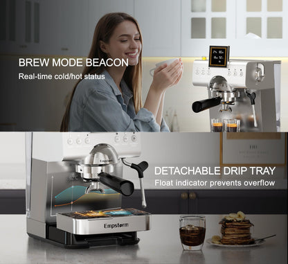 20 Bar Espresso Machine with Milk Frother Steam, Compact Stainless Steel Espresso maker with LED Display Cold Brew & Hot Coffee Maker, Professional Cappuccino Expresso Machine for Home and Office
