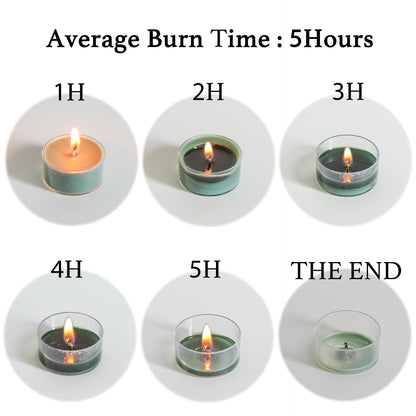 MUUFAZA 12 Unscented Natural Soy Tealight Candles in Clear Cups, 5H Long Clean Burning, Hand-Poured Green Mini Tea Candle Set for Parties, Spa, Meditation, Gift, Holiday, Emergency, Home Decor
