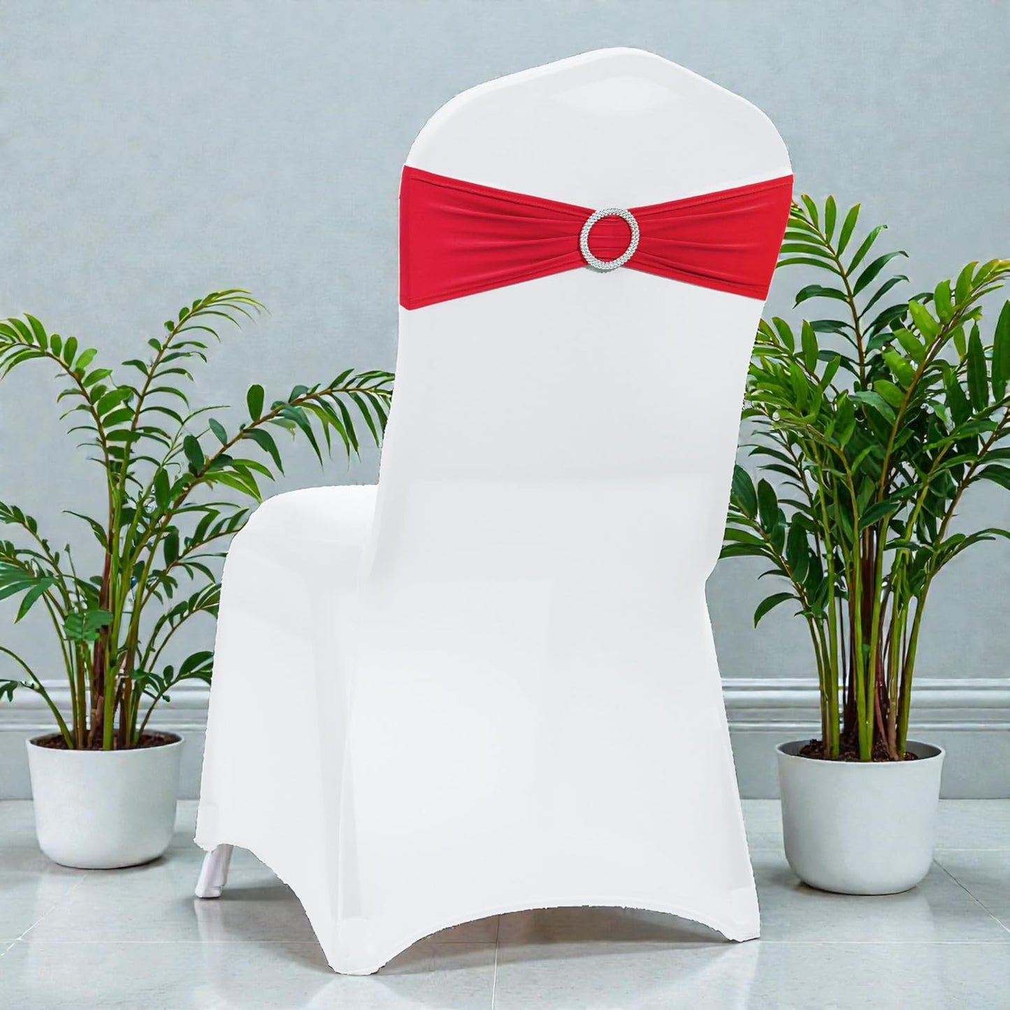 MDS Premium Stretch Spandex Chair Sashes - Pack of 100 Universal Elastic Covers for Weddings & Events | Red
