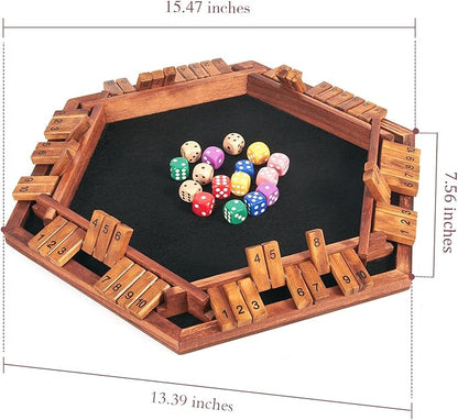 AMEROUS Upgraded 1-6 Players Shut The Box Dice Game Wooden Board Table Math Game with 16 Dice for Kids Adults Family Classroom Home Party or Pub