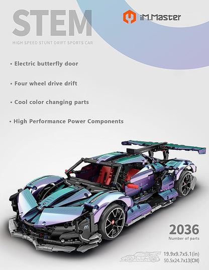 Super Sports Car Building Blocks Set 1:10 Apollo IE Raceing Car Model Building Race Engineering Toy for Adults Remote Control Drifting Hypercar with 5 Motors(2036 PCS)