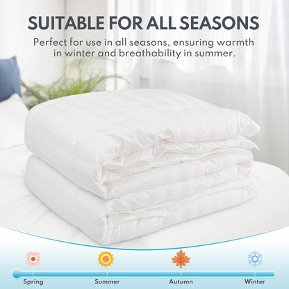 Down Feather Fiber Comforter Queen Size - All Season Luxury Hotel Duvet Insert, Medium Warmth, 750+ Fill Power Fluffy Premium Comforter with 8 Corner Tabs, White Cotton Cover, 90'' x 90''