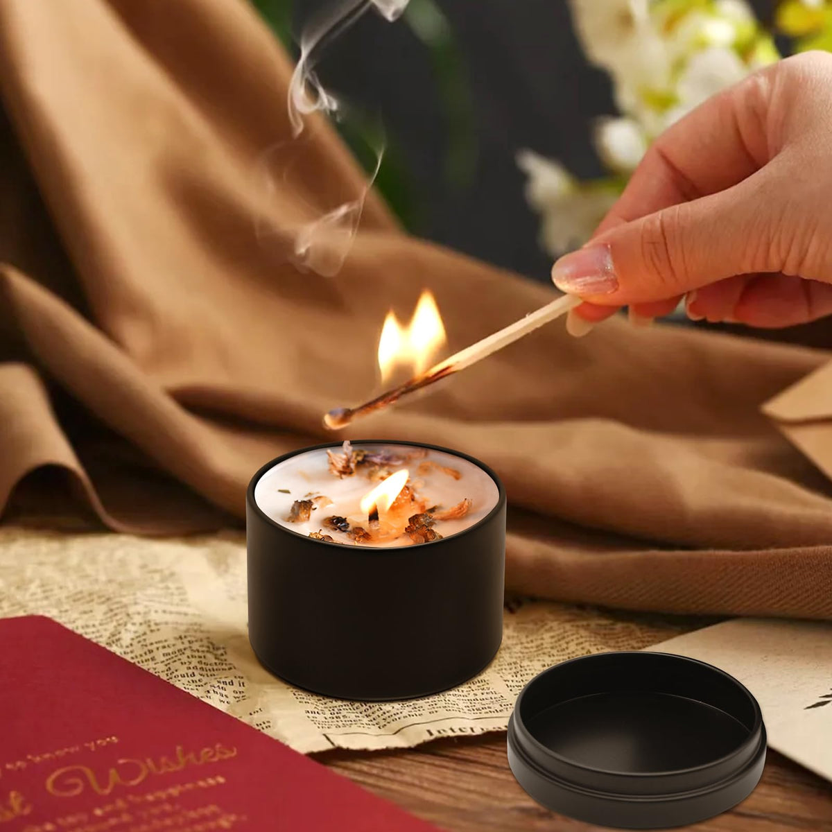 YJHSS 12-Pack Candle Jars, 4oz Candle Tins with Lids, Empty Metal Candle Jars for Making Candles Bulk Candle Containers - Full Black