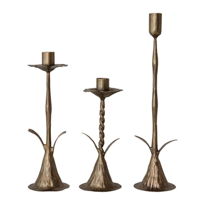Creative Co-Op Hand-Forged Metal Flower-Shaped Taper Candle Holder, Antique Brass Finish