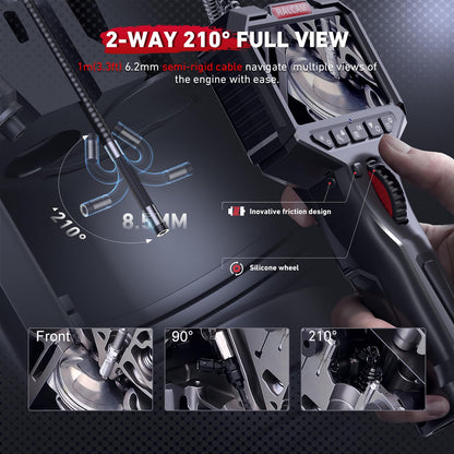 Ralcam Two-Way Articulating Borescope, Endoscope Camera with Light 0.24in/6.2mm Articulated Inspection Camera, 3.3 FT Semi-Rigid HD Video Snake Scope for Automotive Aircraft Mechanics