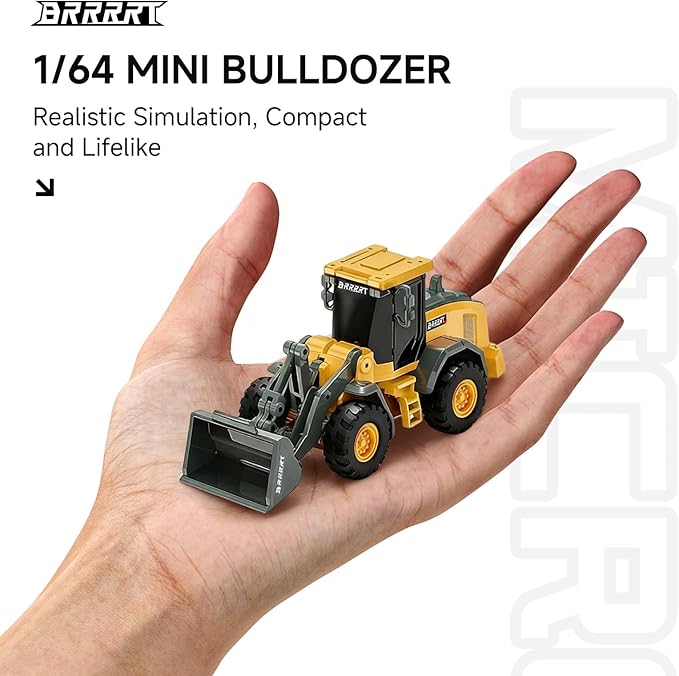 BRRRRT 1/64 RC Bulldozer ToyFull Functional RC Construction VehiclesType-C Direct Charging Alloy Remote Control BulldozerBirthday Gifts for Boys and Girls Age 3+