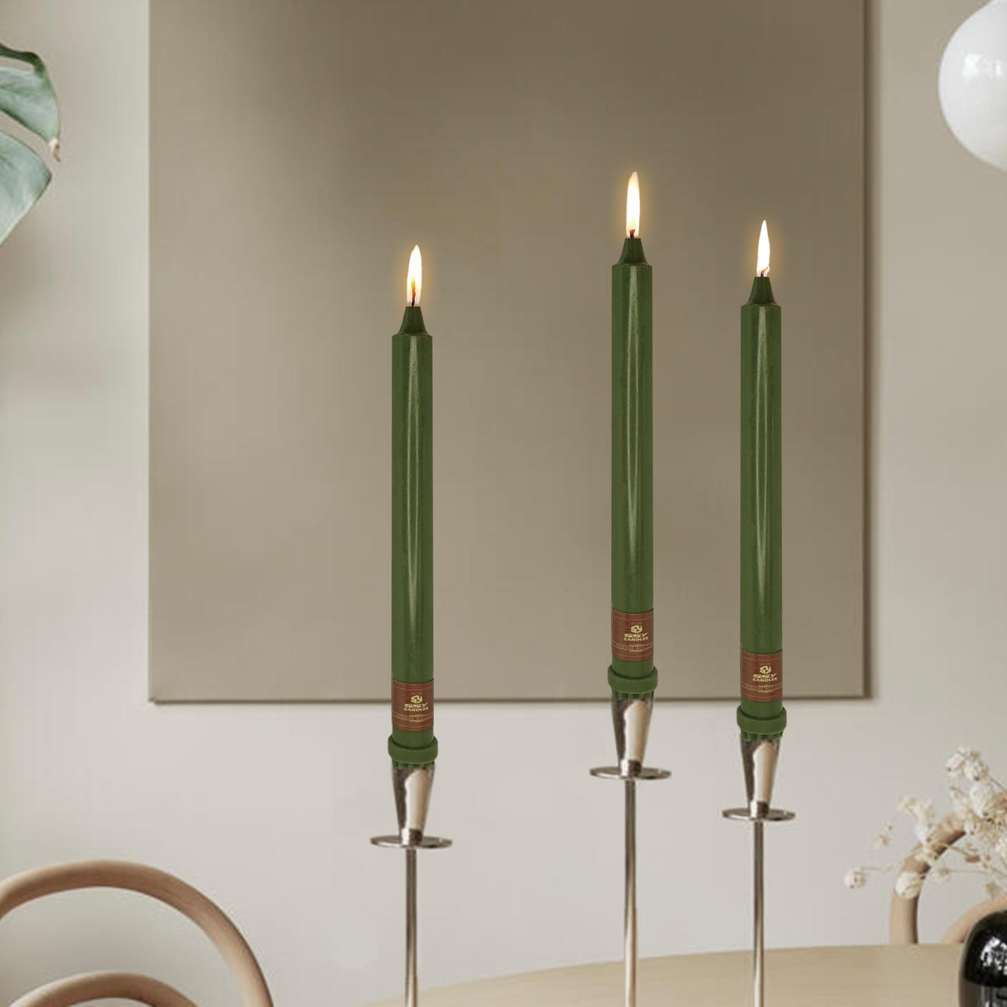 Olive Green Taper Candle 10 Inch Long Candlesticks Unscented Dripless Tapered Candle Set for Home Decor Wedding Party Dinner Candles, 4 Pack