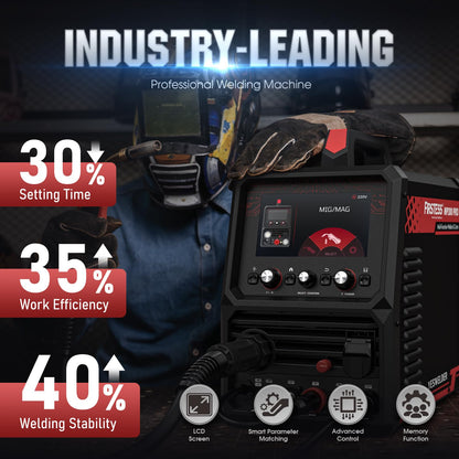 YESWELDER MP200-PRO 9-in-1 Welder & Plasma Cutter Combo, MIG/Pulse MIG/Flux Core/Lift TIG/Pulse TIG/Stick/Pulse Stick/CUT/Spool Gun, User-Friendly 7" LCD Screen 120V/240V Welding Machine