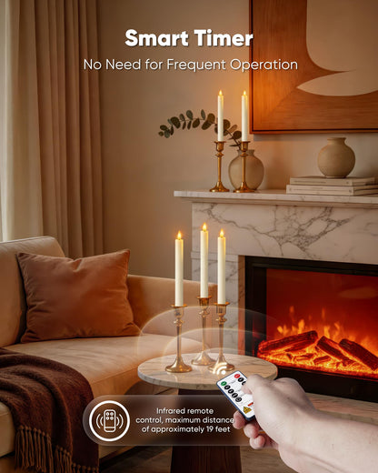 Homemory 3 Pcs Waxy Flameless Taper Candles with Remote, Flickering Battery Operated Taper Candles, Led Flameless Candlesticks Classic Tall Candle for Home, Wedding, Party, White, 9.6 inches