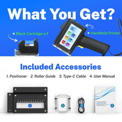 0.5 Inches Print Height Intelligent Handheld Inkjet Printer Lasts 16H Weighs Only 390g for Batch Code Date Lot Number Print on Plastic Carton Wood Metal Glass Aluminum with 42ml Fast Dry Ink (Black)