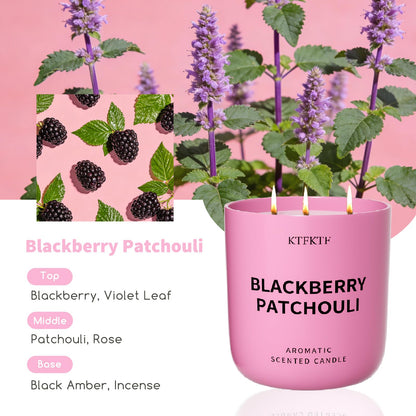KTFKTF BlackBerry Patchouli Scented Candle for Home, 14.1oz 80 Hour Long Lasting Aromatherapy Candles for Focus & Balance, Non-Toxic Essential Oil & Soy Wax | Fruity-Spicy Earthy Fragrance