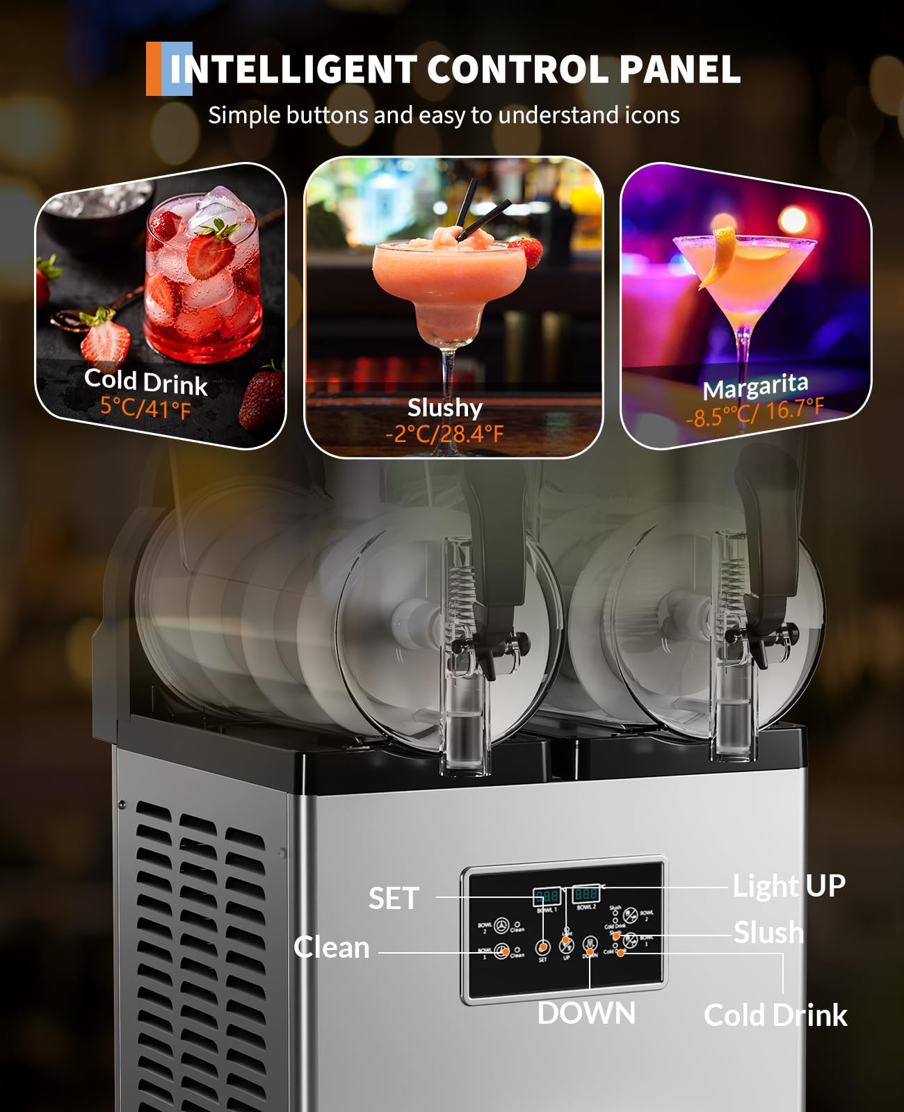 Garvee Commercial Slushy Machine, 30 L/3.9 gal, 2-Flavor Frozen Drink Margarita Machine, 900W Stainless Steel Slushie Maker, Fast Cooling & Low-Noise, Auto-Clean for Restaurants, Cafes, Food Trucks