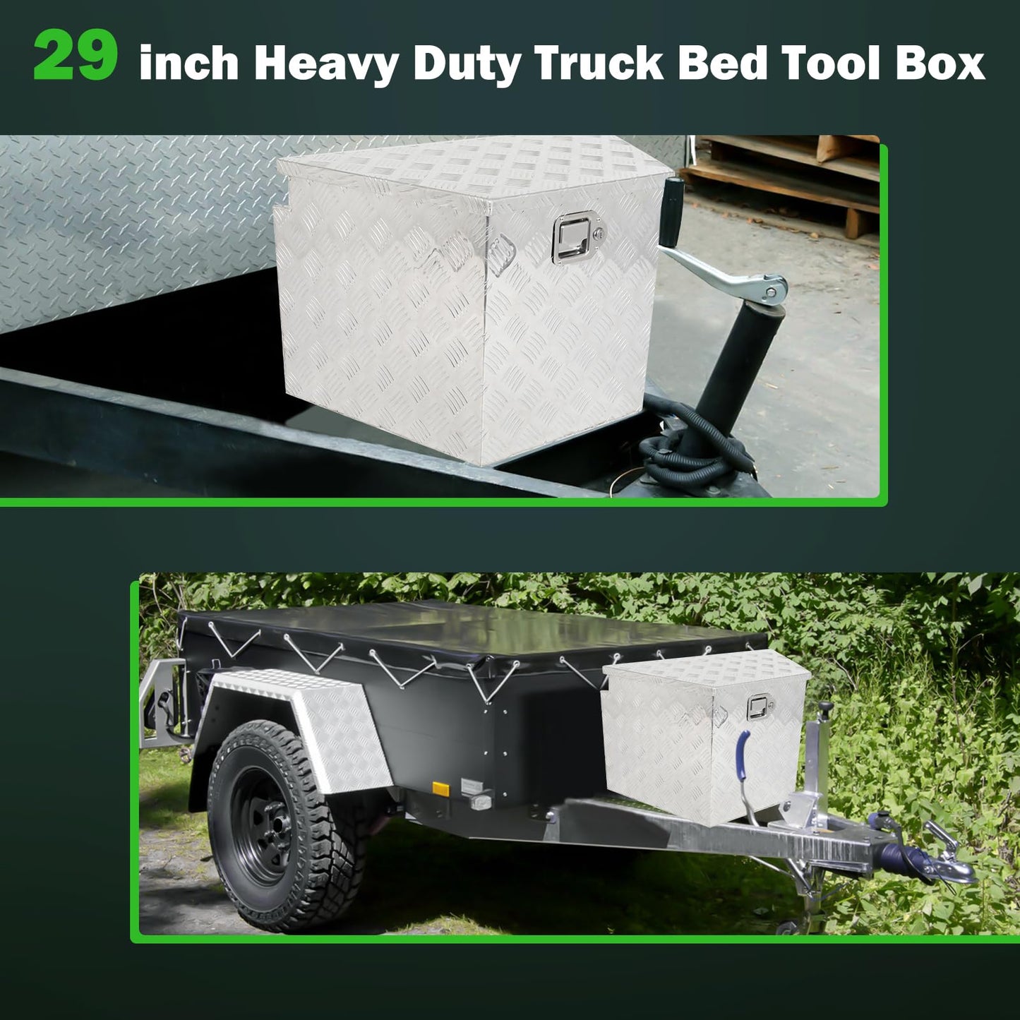 SCITOO 29 Inch Aluminum Diamond Plate Truck Bed Tool Box,Heavy Duty Crossover Storage for Most Full Size Pickups,Lockable Weatherproof Chest,Fits 29" Truck Beds,Easy Access to Load and Unload