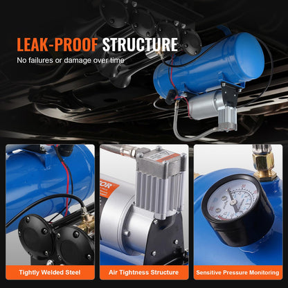 VEVOR 12V Air Compressor with 1.6 Gallon Tank, Train Horn Compressor, 120 psi Working Pressure, Inflating Tires, Air Mattresses