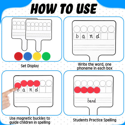Seajan 9 Pcs Magnetic Paddle Set Education Dry Erase Double Side Handheld Answer Board with Magnetic Counters Discs Phonemic Awareness Phonics Games Toy for Students Kids Teaching Supply (Black)