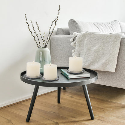 CHOCSTAY Glass Pillar Candle Holder, 4" Gray Candle Plates Set of 3, Glass Candle Holders for Wedding, Party, Holiday, Home Decor, Table Centerpiece