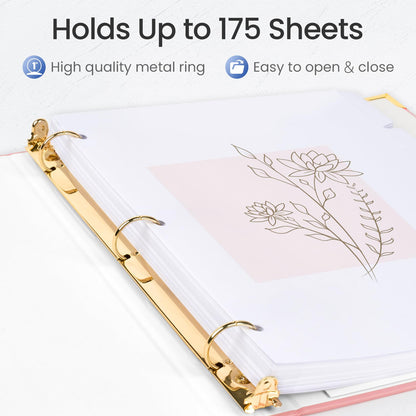 Sooez 2 Pack 3 Ring Binder with Metal Corners, Cute 1 Inch Binders Fits 175 Sheets of Paperwork, Three Ring Recipe Binder with Pocket for Women School Office Supplies, 8.5" x 11", Pink & Light Blue