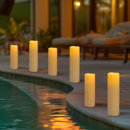 Yongmao 4" x 14" Ivory Large Waterproof Outdoor Flameless Candles Battery Operated LED Flickering Pillar Candles with Remote and Timer for Indoor Outdoor Lanterns, Long Lasting, Set of 2