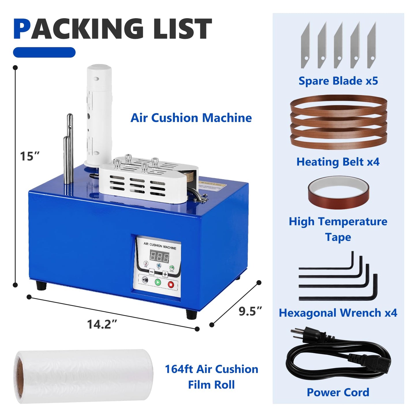 Saladulce 52ft/min High-Speed Bubble Wrap Machine - 280L/min Air Flow, Adjustable 4-27 Inch Air Cushion/Pillow Making Machine with 1 Test Film (110V)