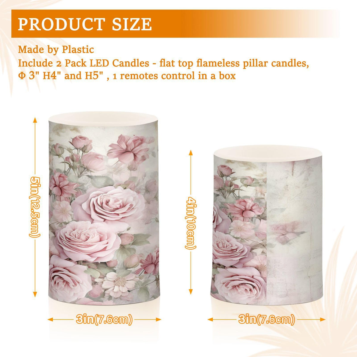 ALAZA Pink Rose Flowers Flickering Flameless Candles Floral Battery Operated with Remote Timer,Tea Light Candles LED Pillar Votive Candles Set of 2 for Outdoor Indoor Decorations