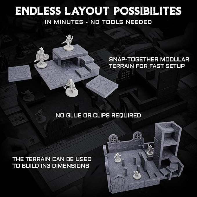 CZYY Magnetic Dungeon Tiles Set – 58 PCS Modular &amp Paintable Terrain Kit with Double-Sided Textured Floors Doors &amp Windows – Build 3D Battle Maps for DND Wargames &amp Tabletop RPGs (Basic