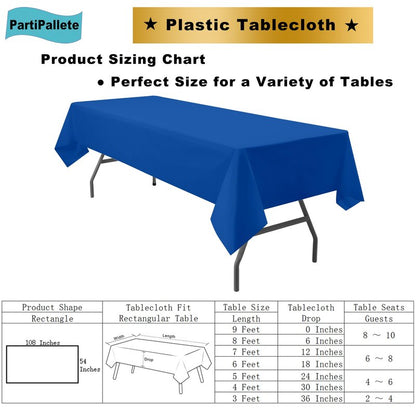 PartiPallete 3-Pack Premium Plastic Dark Royal Blue Tablecloth Disposable 54" x 108" Rectangle Table Cover PEVA Party Sapphire Ocean Blue Table Cloths for Parties Birthday Wedding Picnic Banquet