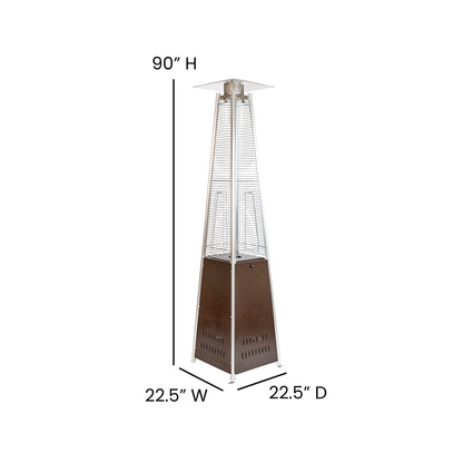 Flash Furniture Outdoor Patio Heater with Wheels - Bronze - 42,000 BTU - 7.5 Feet Tall - Stainless Steel - For Residential and Commercial Use, 90" High, Bronze