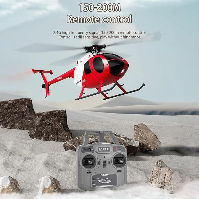 Remote Control Helicopter C189 MD500 RC Helicopter Model 1/28 Scale 4CH Single-Rotor Helicopters with 6-Axis Gyro and Brushless Motor 2.4GHz RC Aircraft for Adults 2 Batteries (Camouflage)