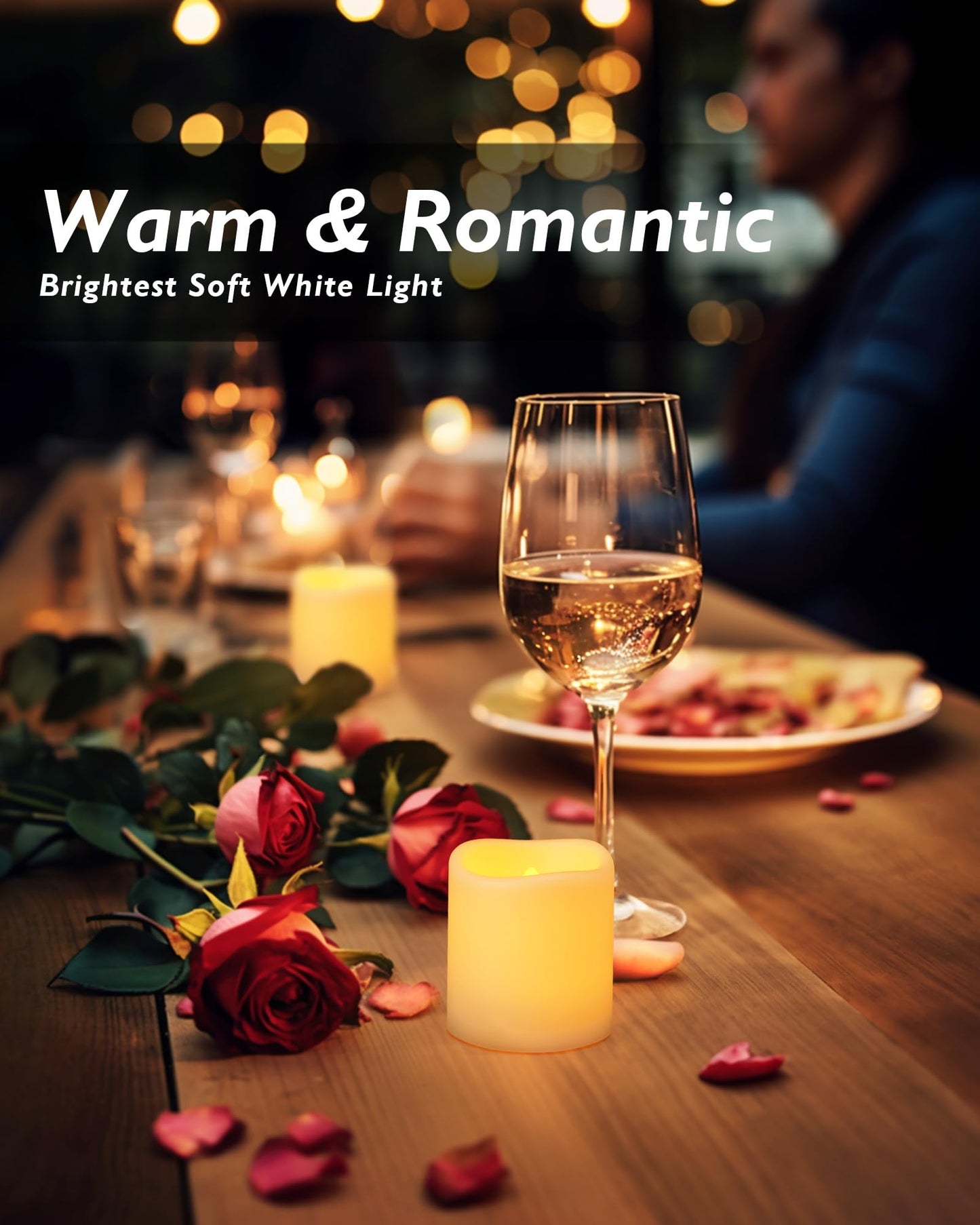 Homemory 24Pack Flickering Flameless Votive Candles,200+Hour Electric Fake Candles,Battery Operated LED Tealight for Wedding,Table,Outdoor,Halloween,Christmas Decoration-Amber Yellow
