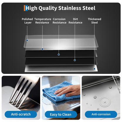 Commercial Stainless Steel Utility Sink with Drainboard, Freestanding Single Bowl Prep Sink with Work Table & Pull-Out Faucet, for Restaurant Kitchen, Garage, Outdoor