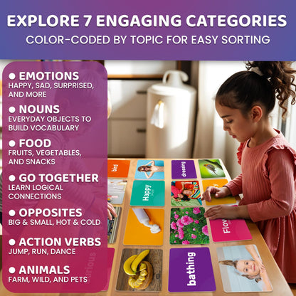 QUOKKA 364 Flash Cards for Kids Adults - Real-Life Large Preschool Flash Cards for Speech Therapy, ABA Therapy, ESL Teaching, Early Childhood Education, 7 Vocabulary Building Categories with Emotions